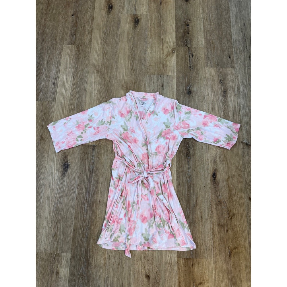 Laura Ashley Floral Robe Women Large Pink Green Watercolor Wrap Loungewear L